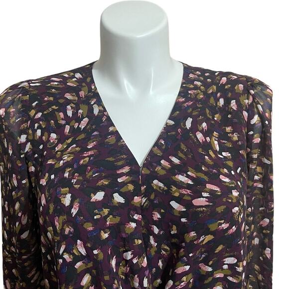 NINE BRITTON FAUX WRAP LONG SLEEVE BLOUSE MEDIUM PETITE‎ PURPLE MULTICOLOR NWT - Picture 4 of 12